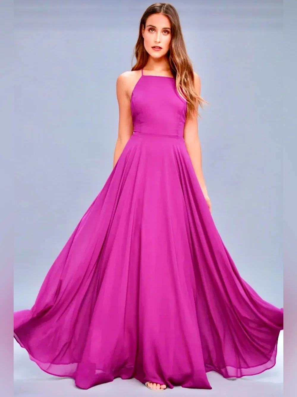 Lulus Mythical Kind of Love Magenta Chiffon Maxi Dress